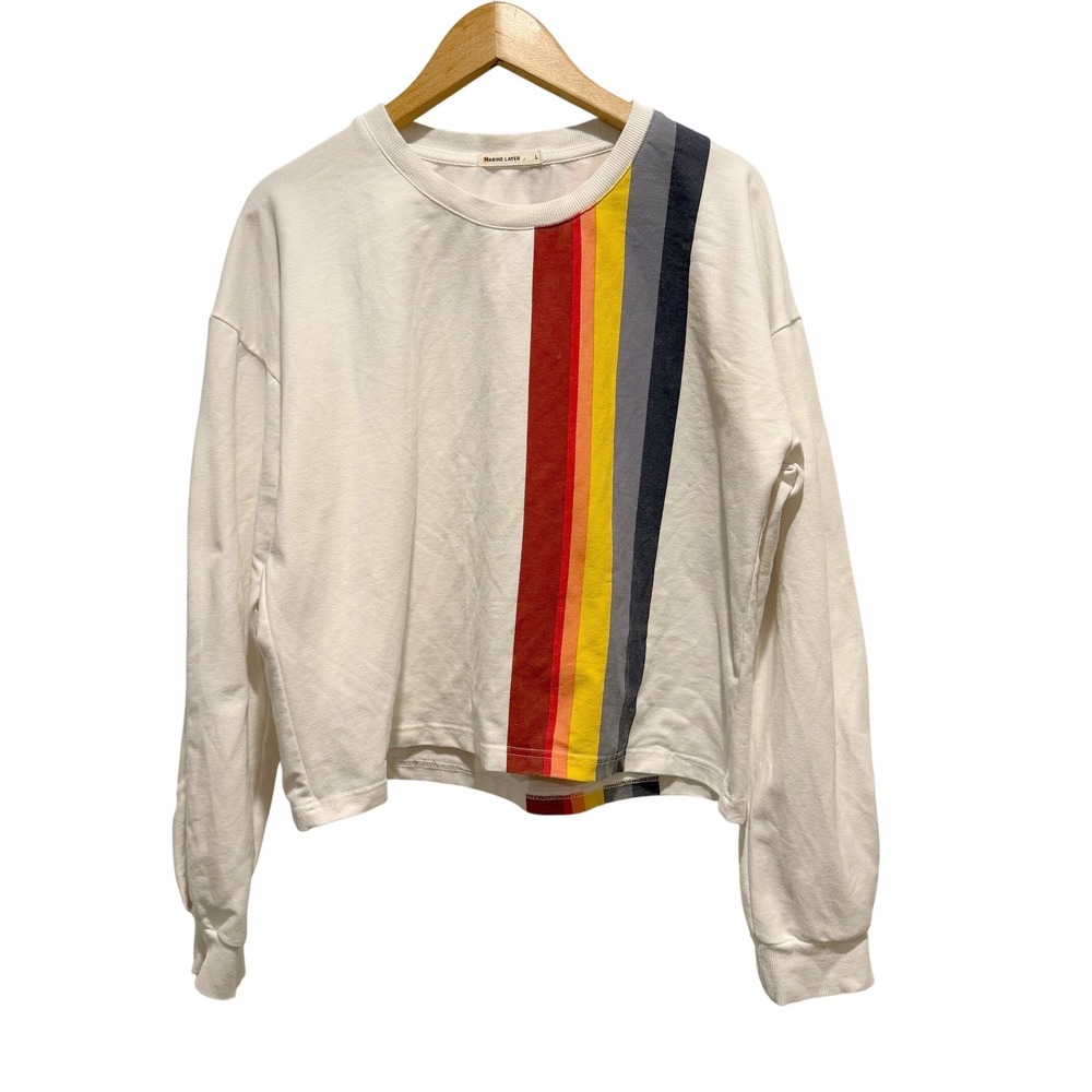 Marine Layer Tate Womens L White Sweatshirt Ethical Sustainable Cropped Boxy
